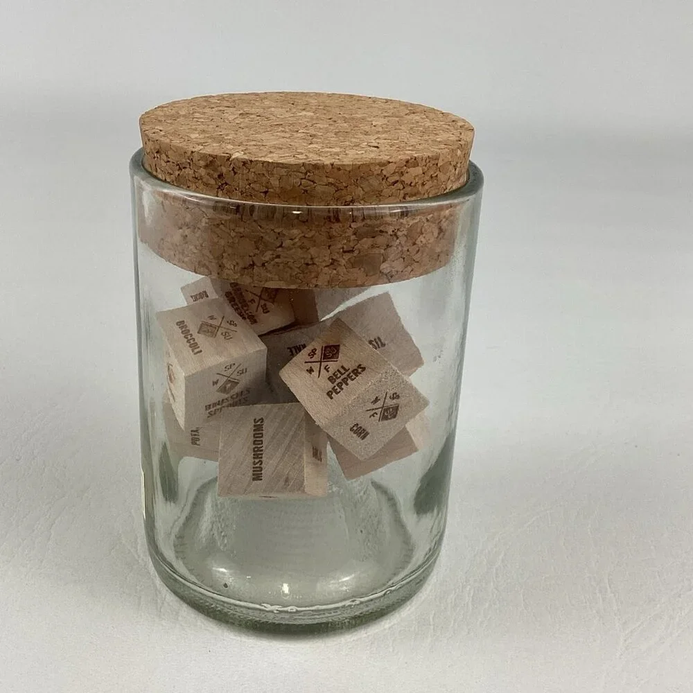 Foodie Dice Seasonal Dinner Inspiration Glass Tumbler Cork Lid Brainstorm Meals - Picture 8 of 9